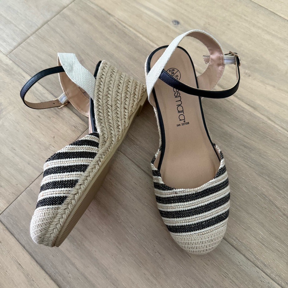Esmara Women’s 7 Sandals Striped Espadrille Ankle Strap Wedges